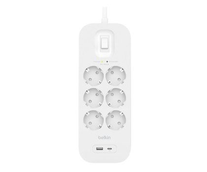 Listwa zasilająca BELKIN SurgePlus 6x Schuko 1xUSB-A 1xUSB-C 650J 2m SRB002vf2M